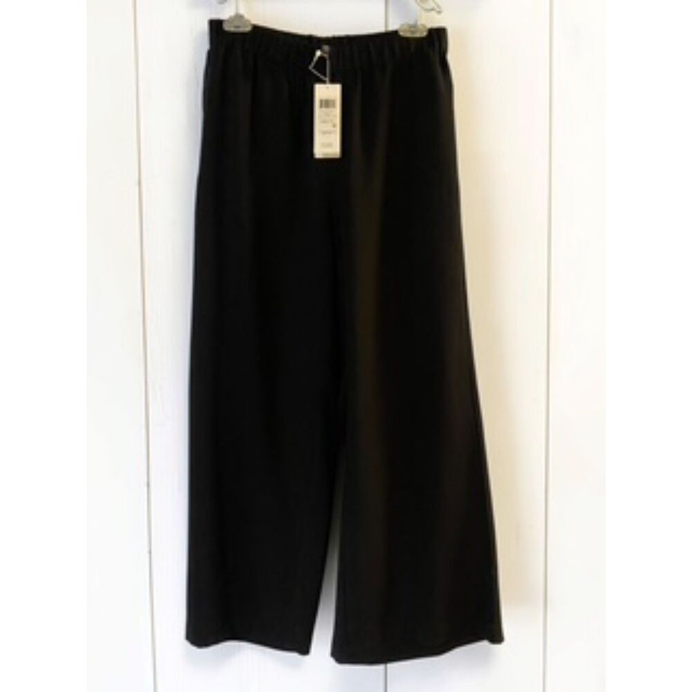 Eileen Fisher NWT Black Carded Tencel Wide Cropped Pants XXS F9DOR-P4203M